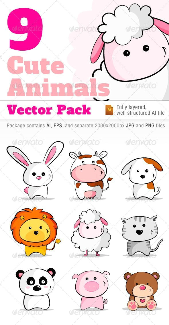 9 cute animals vector pack animals characters cartoon baby animals cartoon bear drawing
