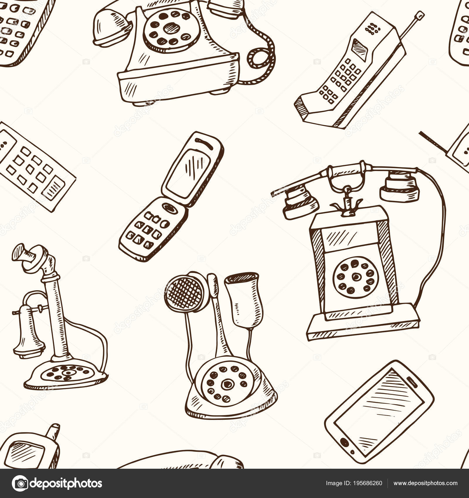 history of phones hand drawn doodle seamless pattern sketches vector illustration for design and packages product symbol collection