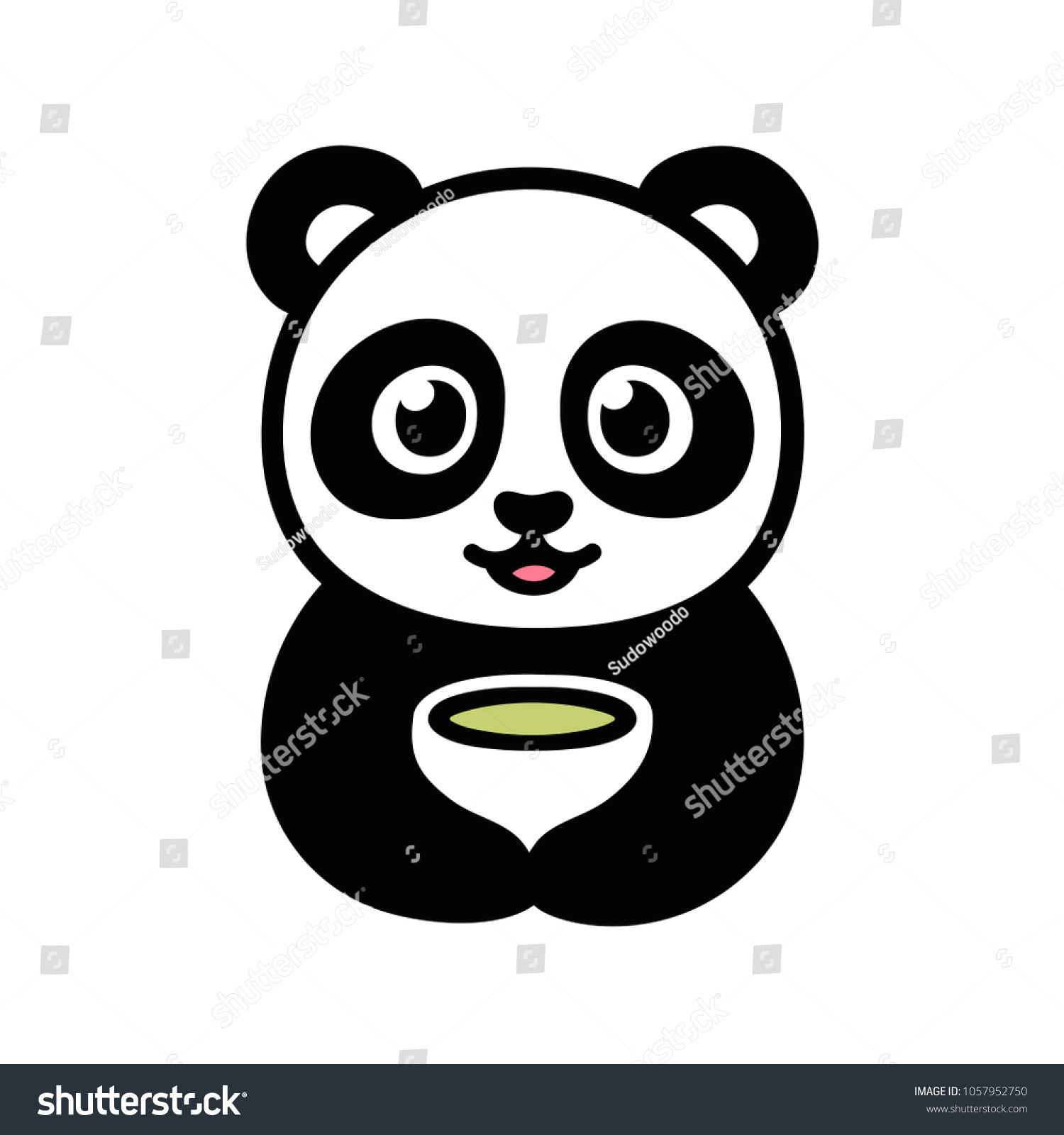 cute cartoon panda with cup of green tea traditional asian food and drink illustration