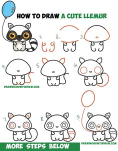 how to draw a cute cartoon lemur kawaii chibi with easy step by step drawing tutorial for kids beginners