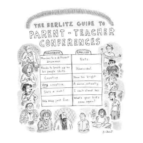roz chast the berlitz guide to parent teacher conferences new yorker cartoon