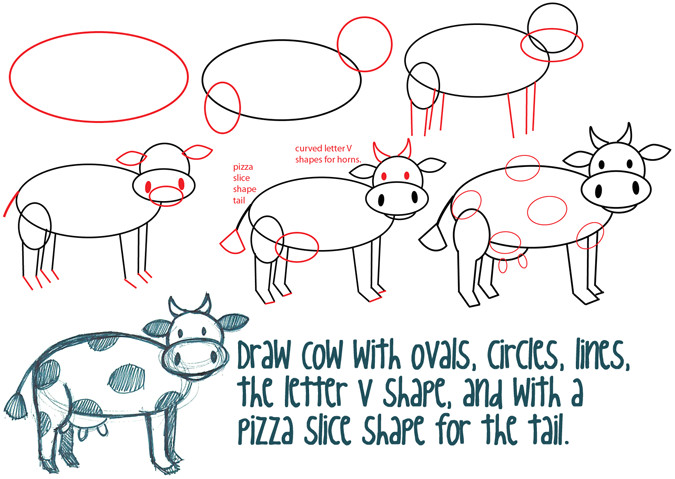 big guide to drawing cartoon cows with basic shapes for kids how to draw step by step drawing tutorials