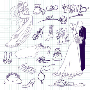 wedding set of cute glamorous doodles