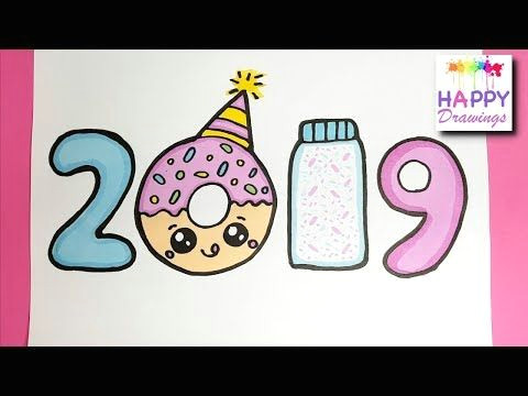 how to draw color 2019 as bubble numbers donut sprinkles happy new