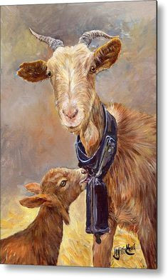 goat metal print featuring the painting mother love by margaret merry