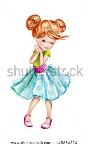 cute beautiful shy little girl cartoon character watercolor painting isolated on white background by wacomka via shutterstock