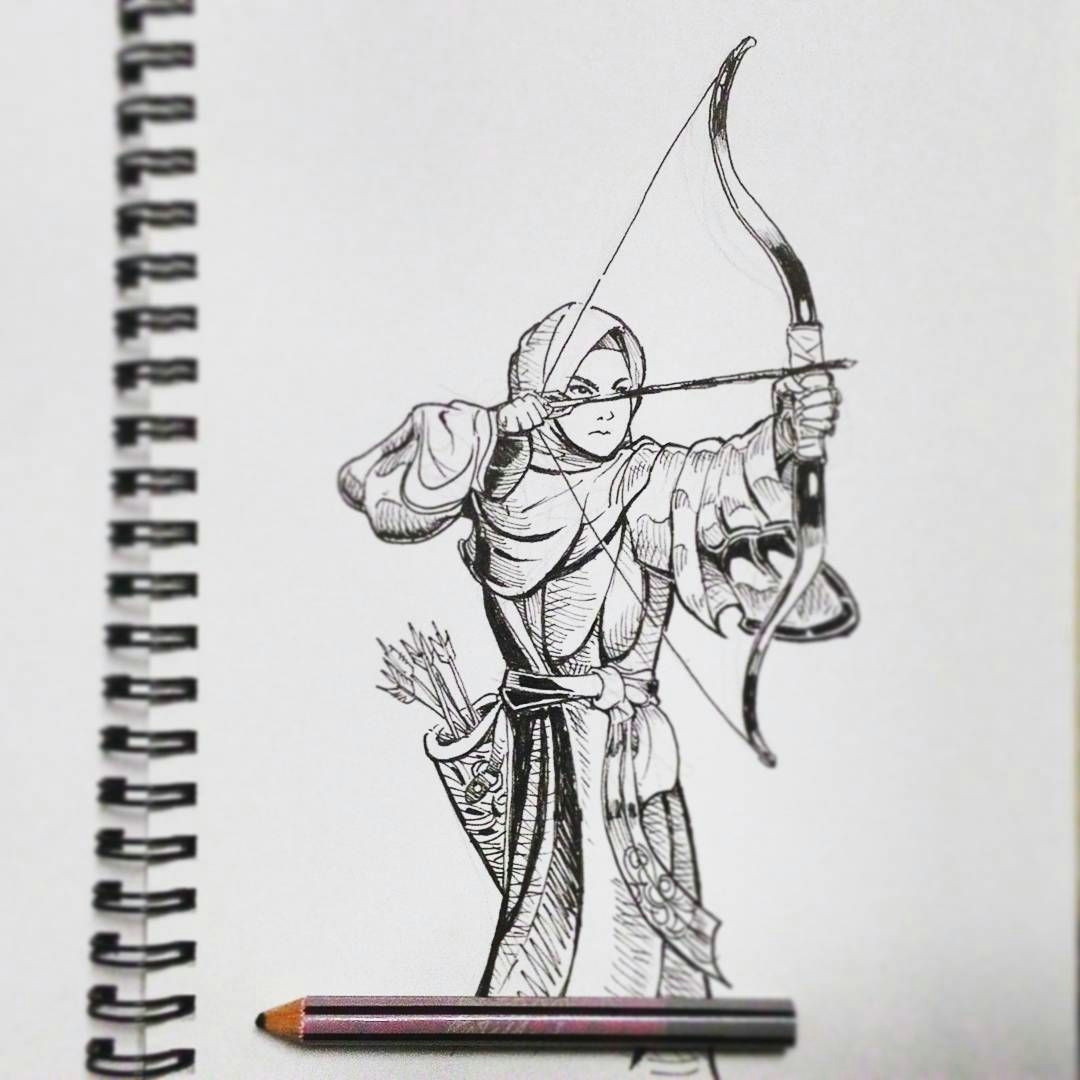 Drawing Cute Muslimah Muslimah Archer Sketch Art Drawing Manga K A R Y A