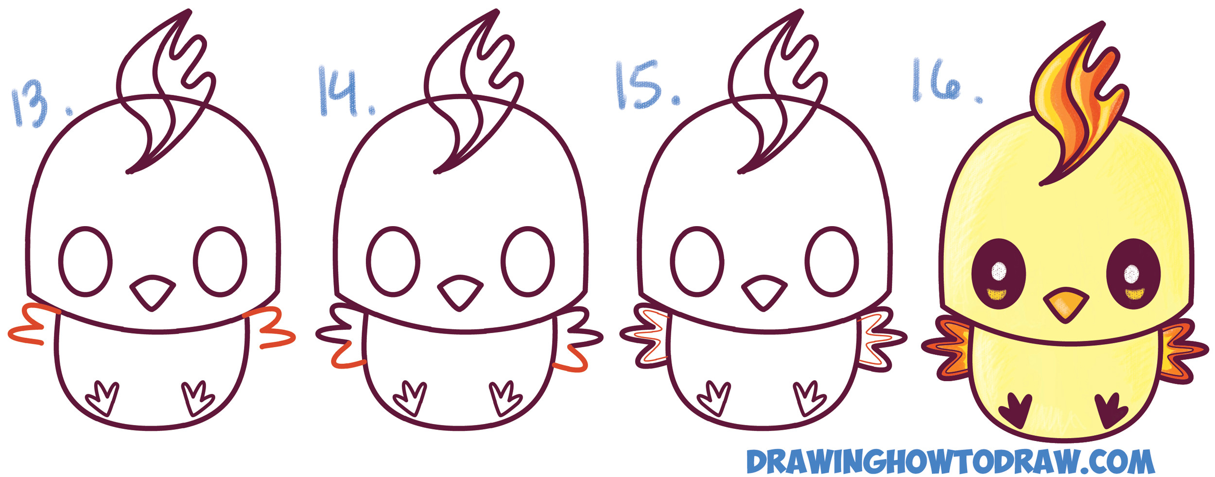 learn how to draw cute kawaii chibi moltres from pokemon in simple steps drawing