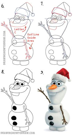 how to draw olaf with santa claus hat on step by step drawing tutorial