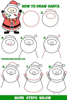 how to draw santa claus holding christmas lights easy step by step drawing tutorial for kids