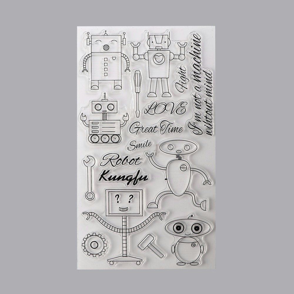 cute robot pattern seal transparent clear stamp decorative diy silicone seals scrapbooking album decoration in stamps from home garden on aliexpress com