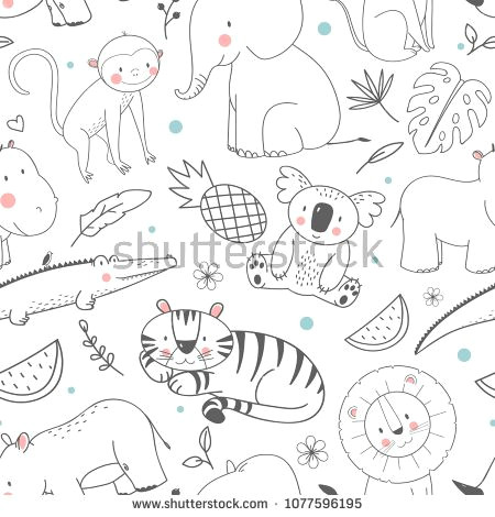 simple vector pattern with animals cute children s wallpaper african animals elephant bigem rhinoceros monkey crocodile koala tiger