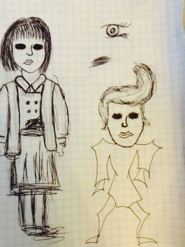 creepy people dark eyes biro doodle