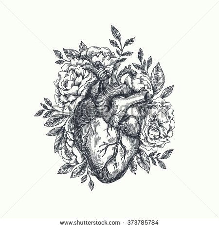 valentines day card anatomical heart with flowers vector illustration tattoos tattoos tattoo designs anatomical heart