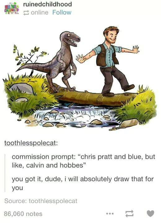 chris pratt and blue but like calvin and hobbs