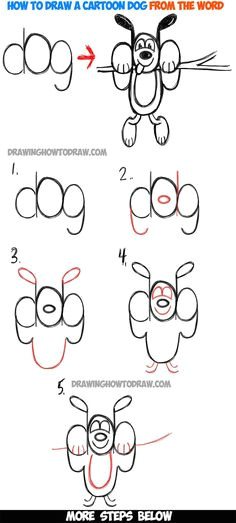 how to draw a cartoon dog hanging out from the word dog easy