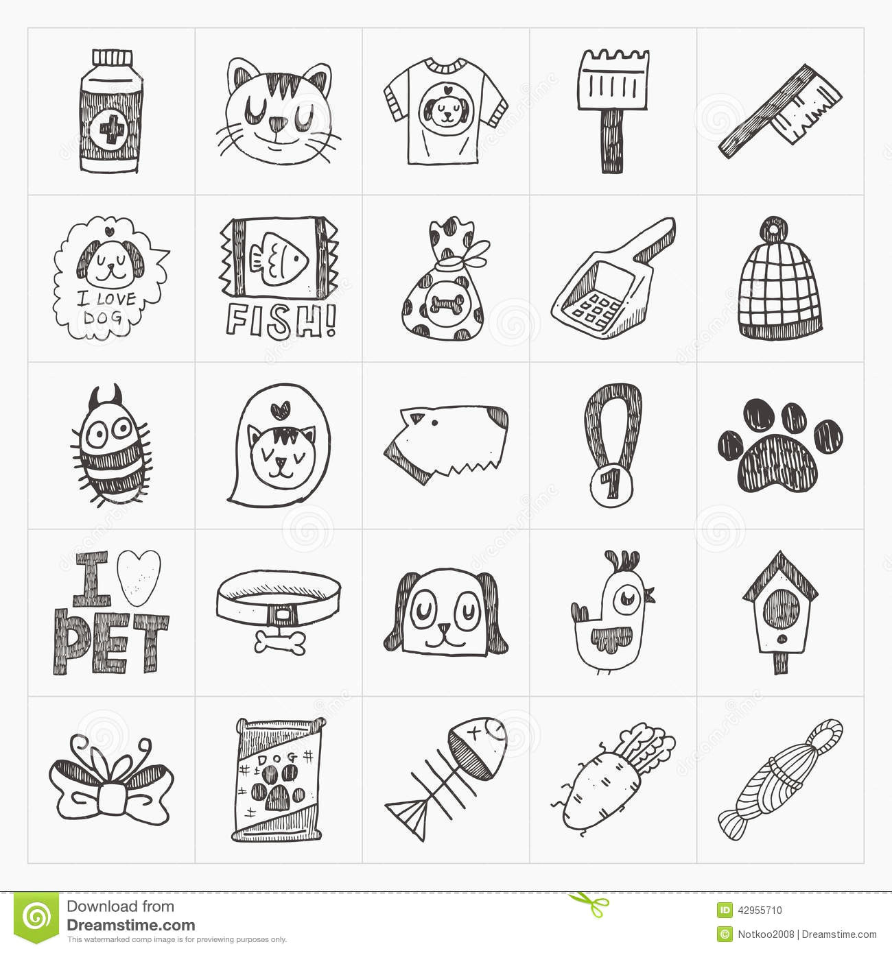 doodle pet icons set