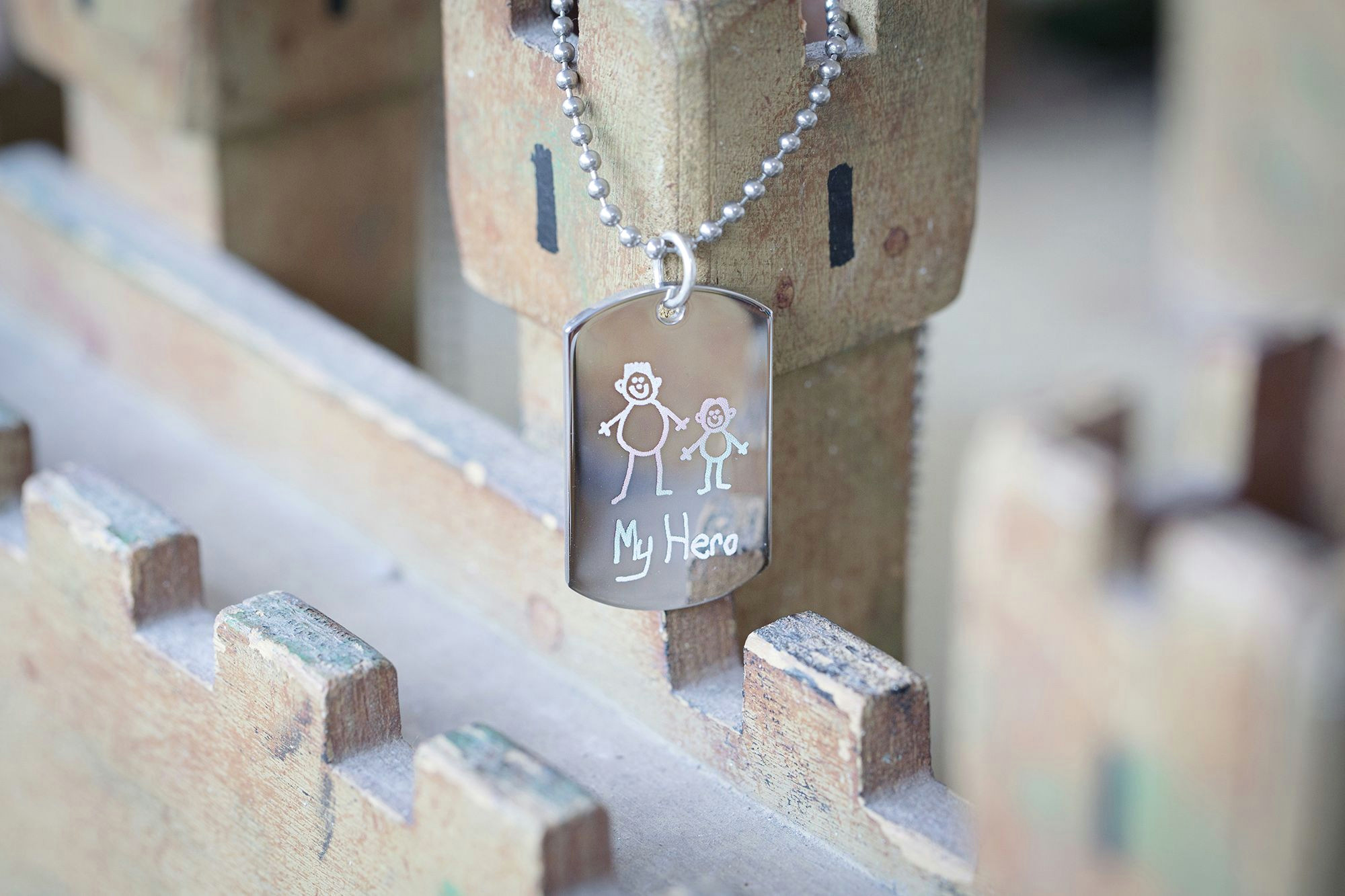 keep your loved ones close with this adorable engraved childrens drawing dog tag necklace have