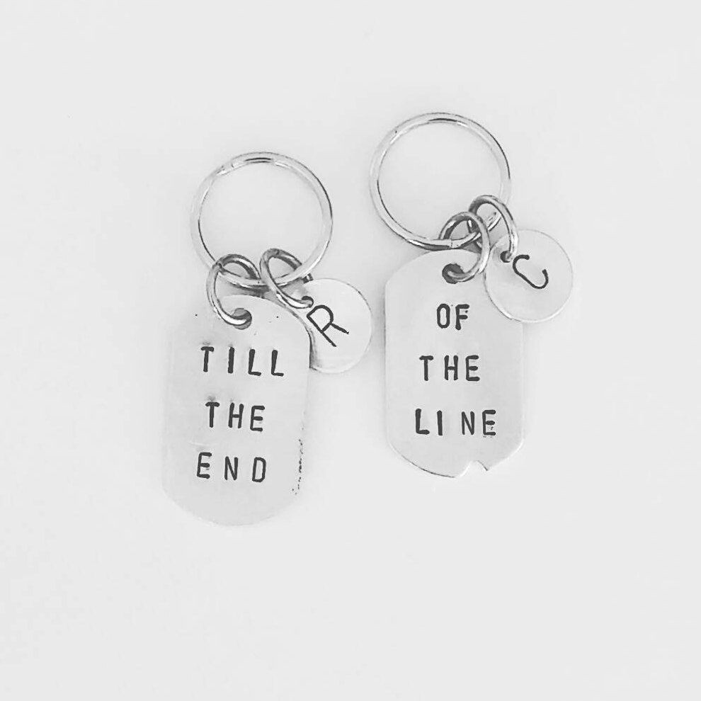 till the end of the line steve rogers bucky barnes marvel personalized monogrammed dog tag key chain friendship couples set by saltedmelon on etsy