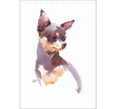 chihuahua original watercolor painting 7x9 5 inches dog portrait pets animals watercolor trees