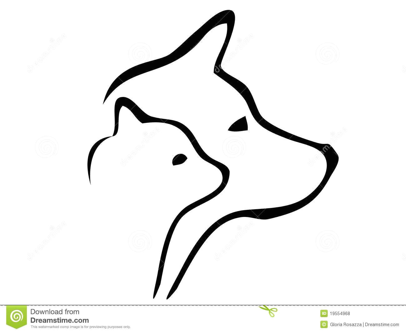 photo about dog and cat heads silhouettes and strokes illustration of line kitty