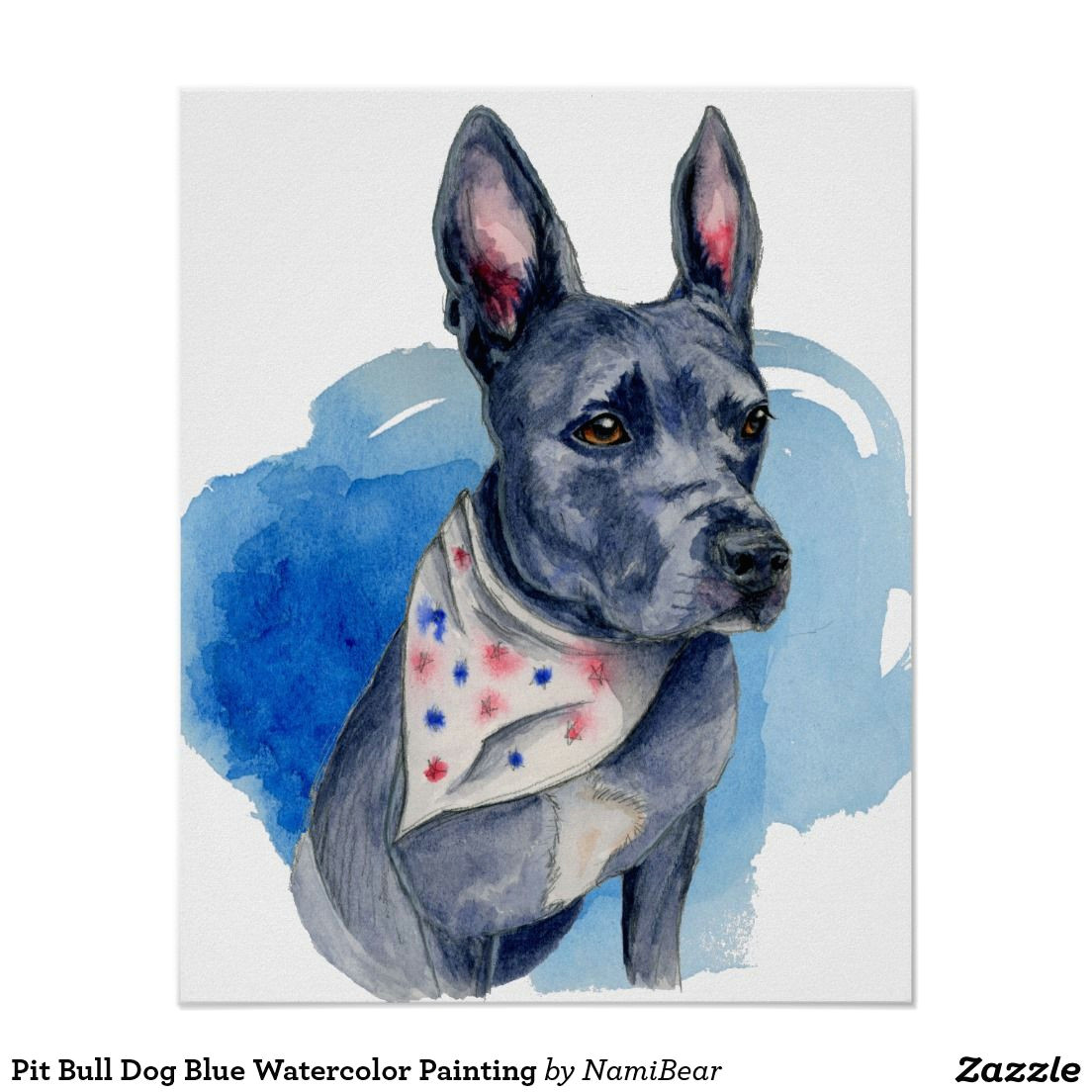 blue nose pit bull dog watercolor painting poster at zazzle com this is a drawing and a watercolor painting of a blue nose pit bull