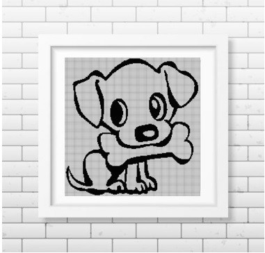 dog with bone silhouette cross stitch pattern in pdf