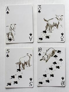 i love these vintage playing cards the cute pup walks up the card and lies down at the top pooped