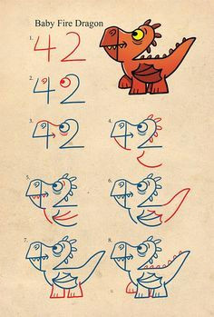 how to draw a baby dragon with numbers tutorial