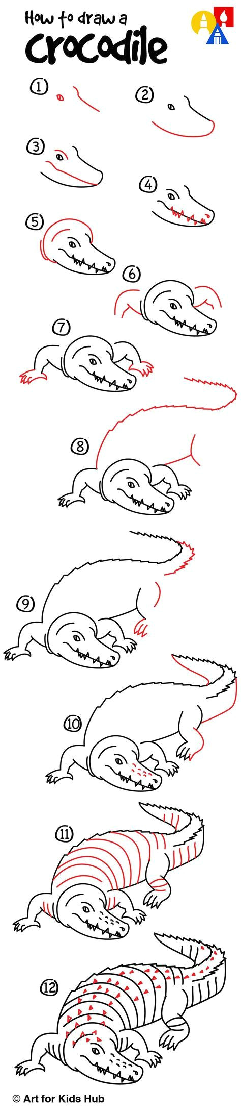 how to draw a realistic crocodile for kids