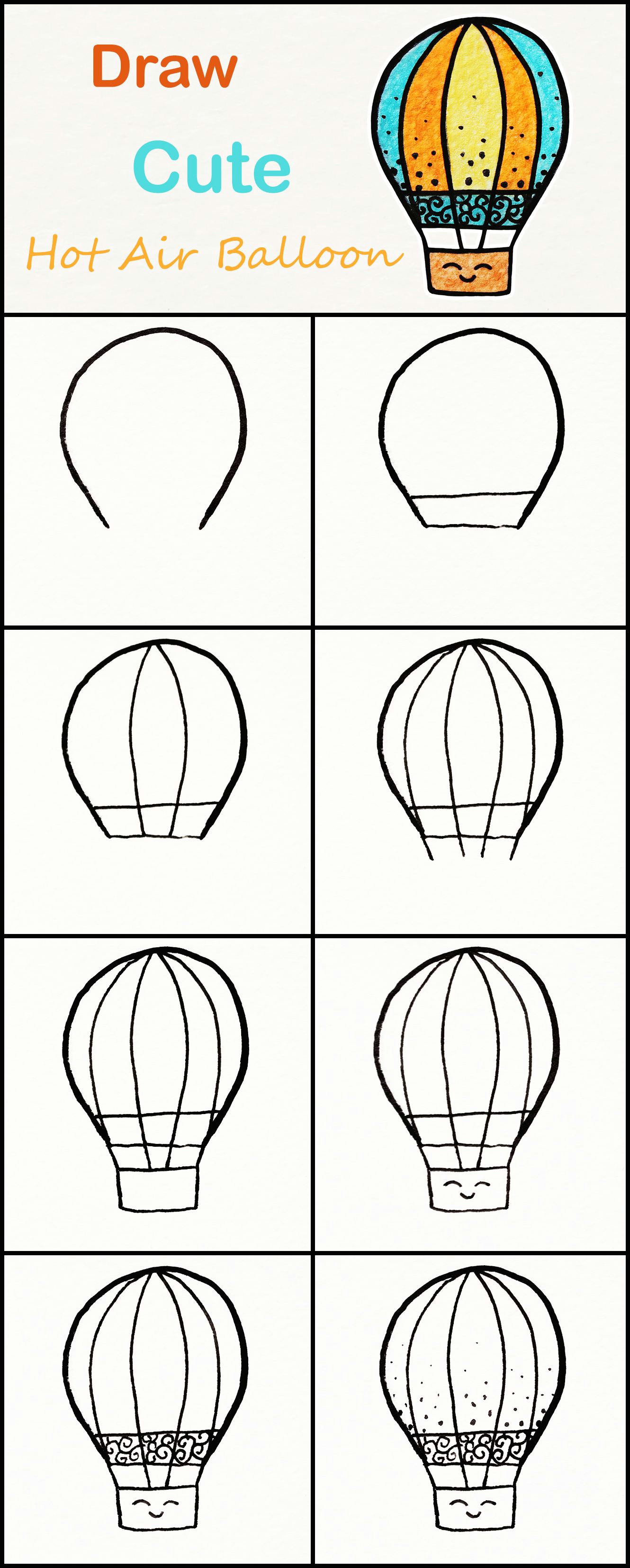 learn how to draw a cute hot air balloon step by step a very simple tutorial