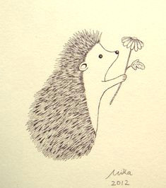 cute hedgehog love illustration print ink drawing print ivory black amp white vanilla woodland 4x6