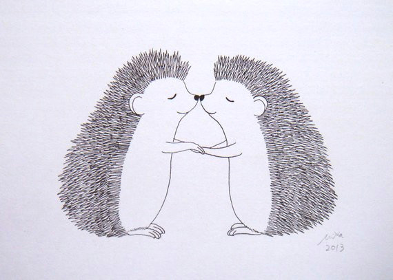 hedgehog print hedgehog kiss black white wall art cute woodland love illustration print wedding gi