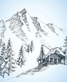 illustration about nature in the mountains sketch winter landscape and winter holiday hut illustration of outside graphic firtree 79258852