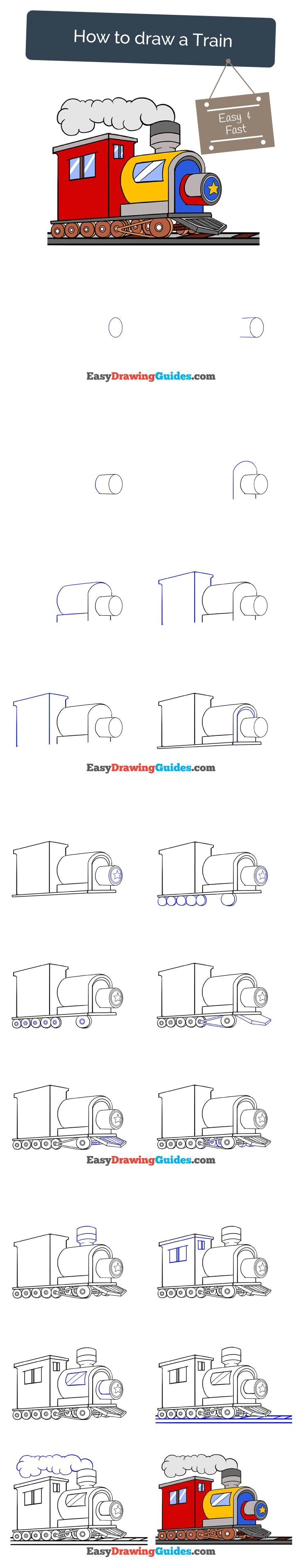 learn how to draw a train easy step by step drawing tutorial for