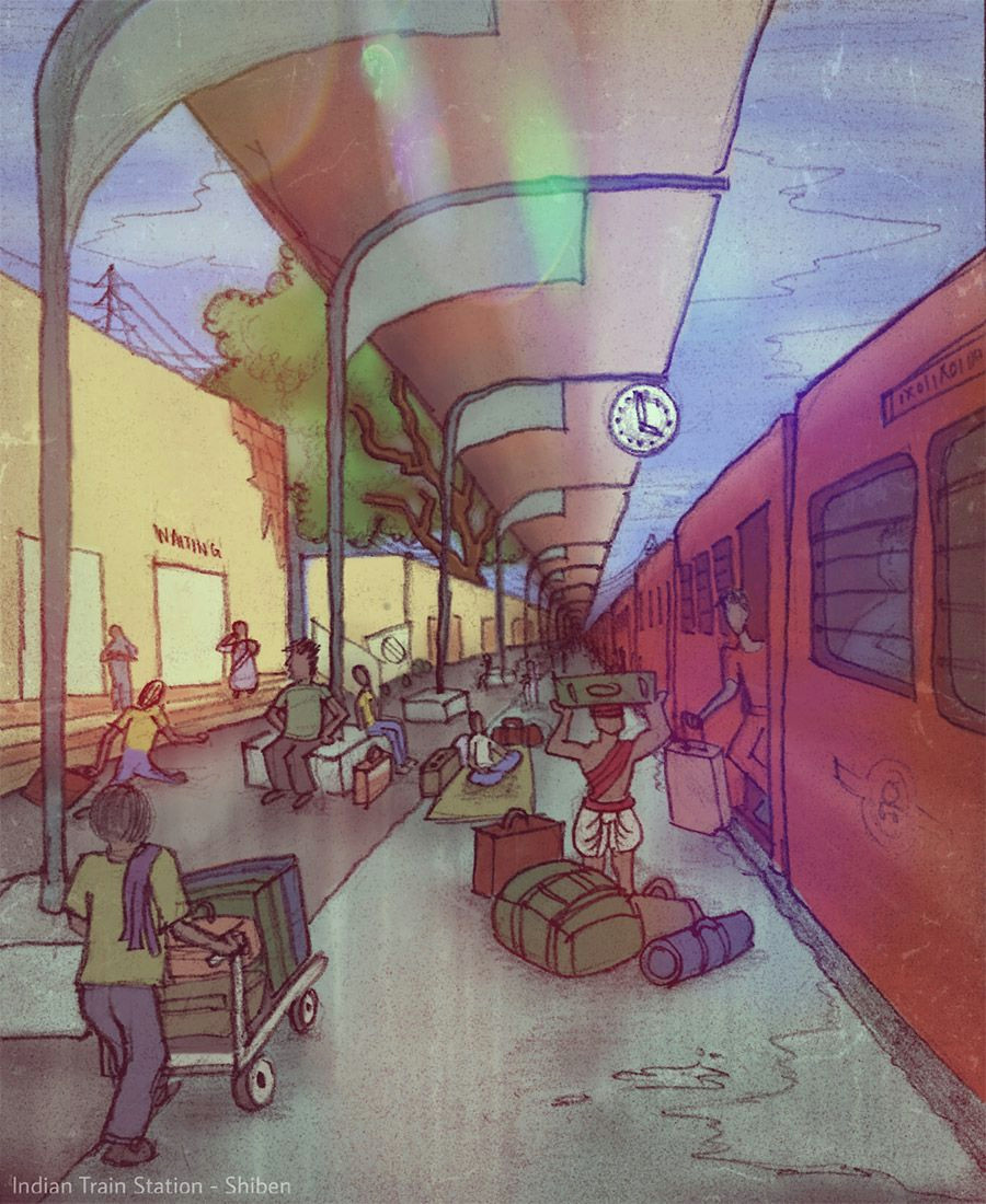 Drawing Easy Train Indian Railway Station Drawn On Paper Colored In Picsart My