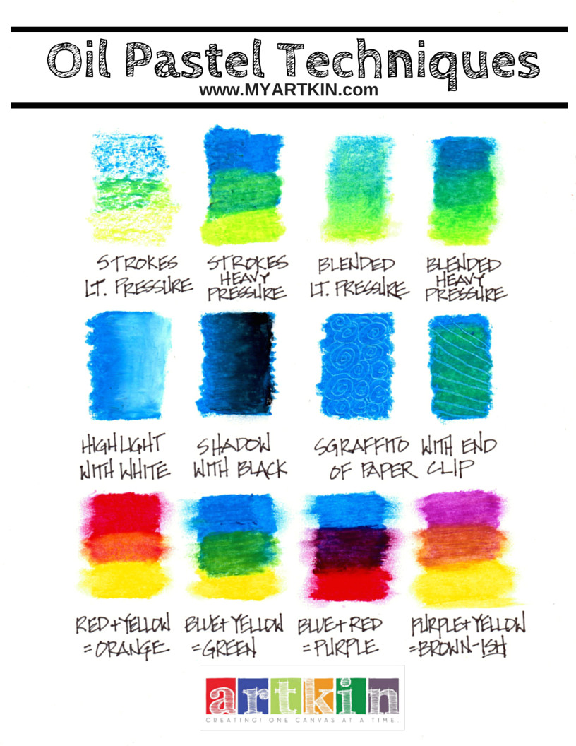 a basic oil pastel technique chart great for beginners use these techniques to learn blending shadow highlight and color mixing real art real easy