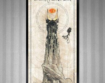 lotr sauron s tower barad dur da vinci style sketch print 11 75x36