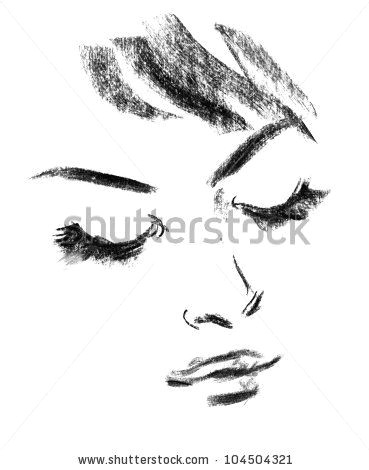 female silhouette portrait of beautiful girl hand drawn drawing in pencil