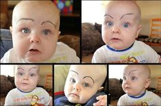 draw fake eyebrows on your baby with eyeliner