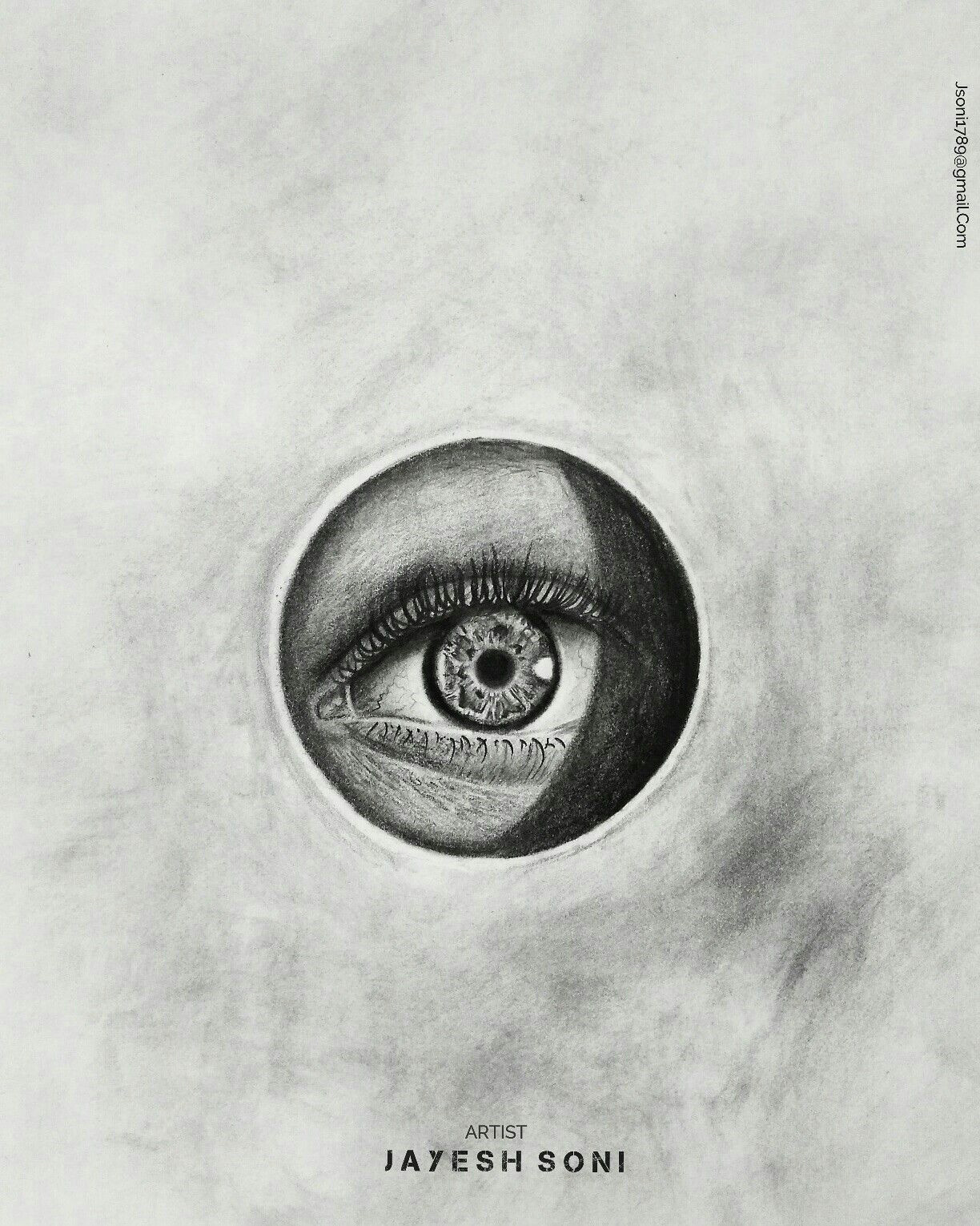 title realistic eye medium charcoal size a4 art by jayesh soni hope