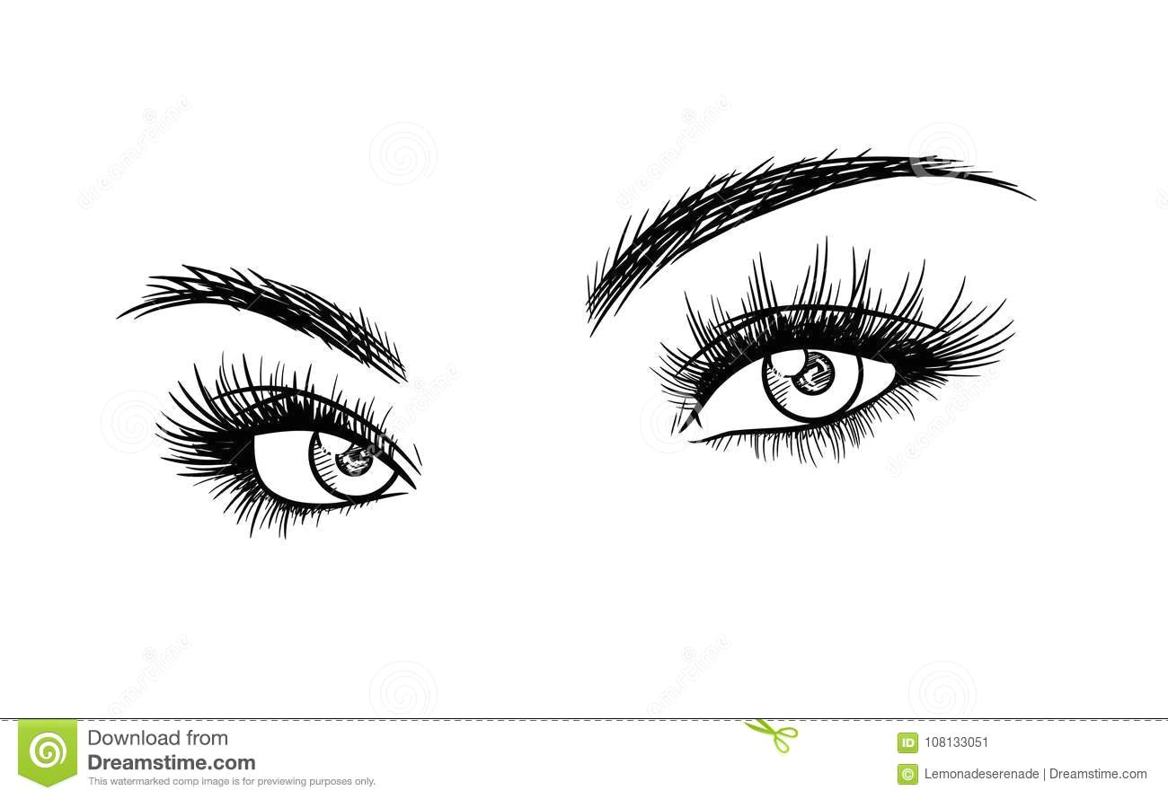 a hand drawn vector sketch illustration of beautiful eyelash extension