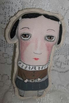 primitive doll folk art doll art doll mini cushion girl mini pillow whimsical outsider lowbrow home decor hafair artful zeal