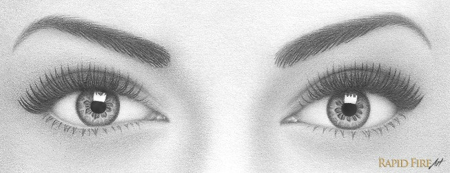 finally use a sharp 4b pencil to draw several eyelash reflections in the white rectangle want the eyes to have more depth darken your pupils as much as
