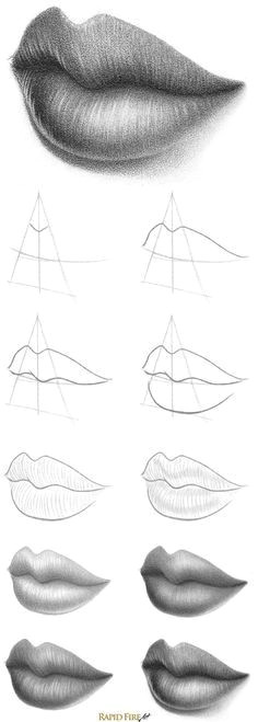 how to draw lips from the 3 4 view