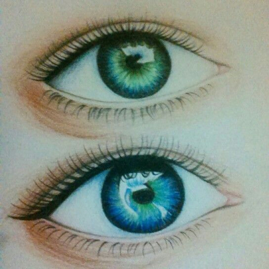 practicing eyes with colour pencil