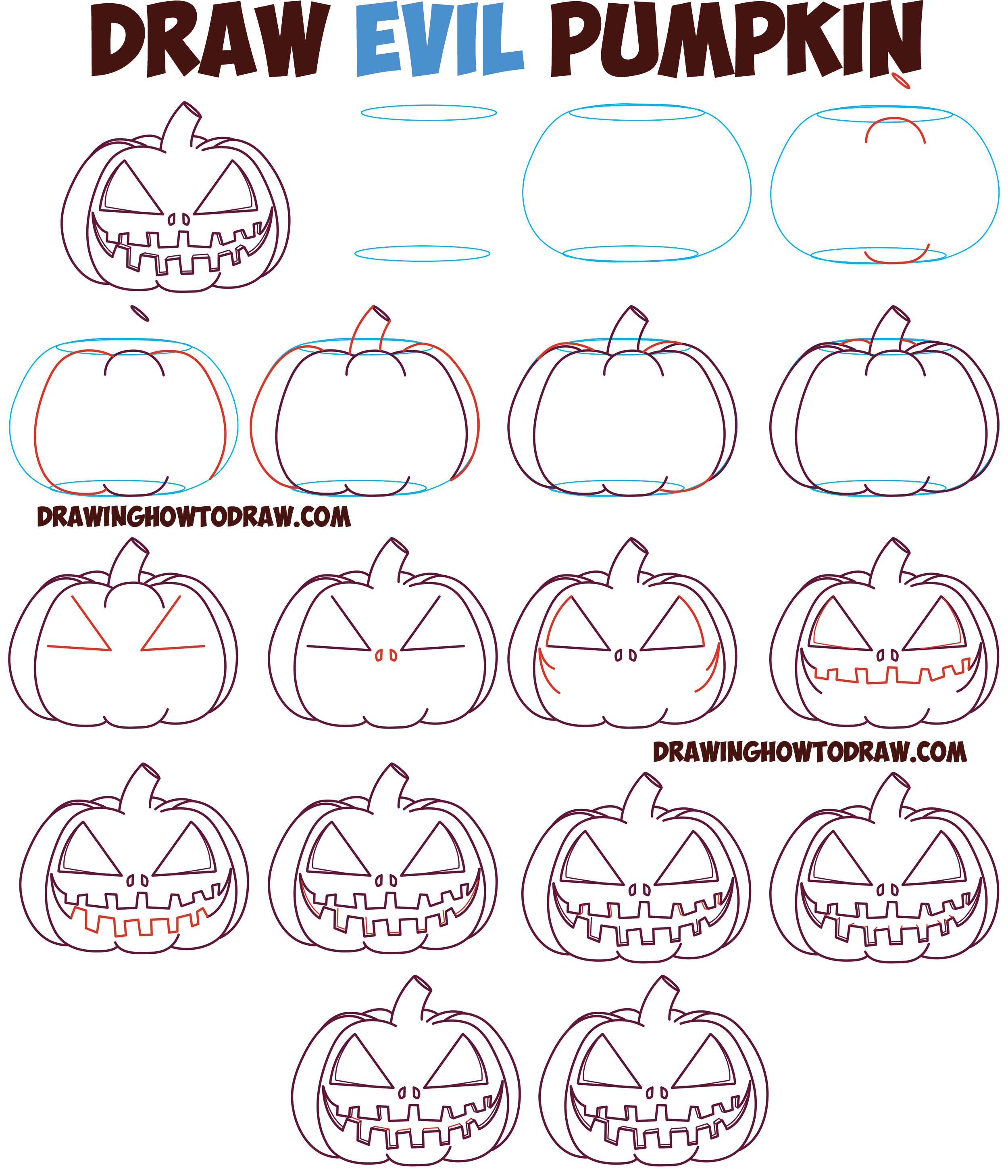 how to draw cartoon pumpkin jack o lantern evil angry zipper mouth
