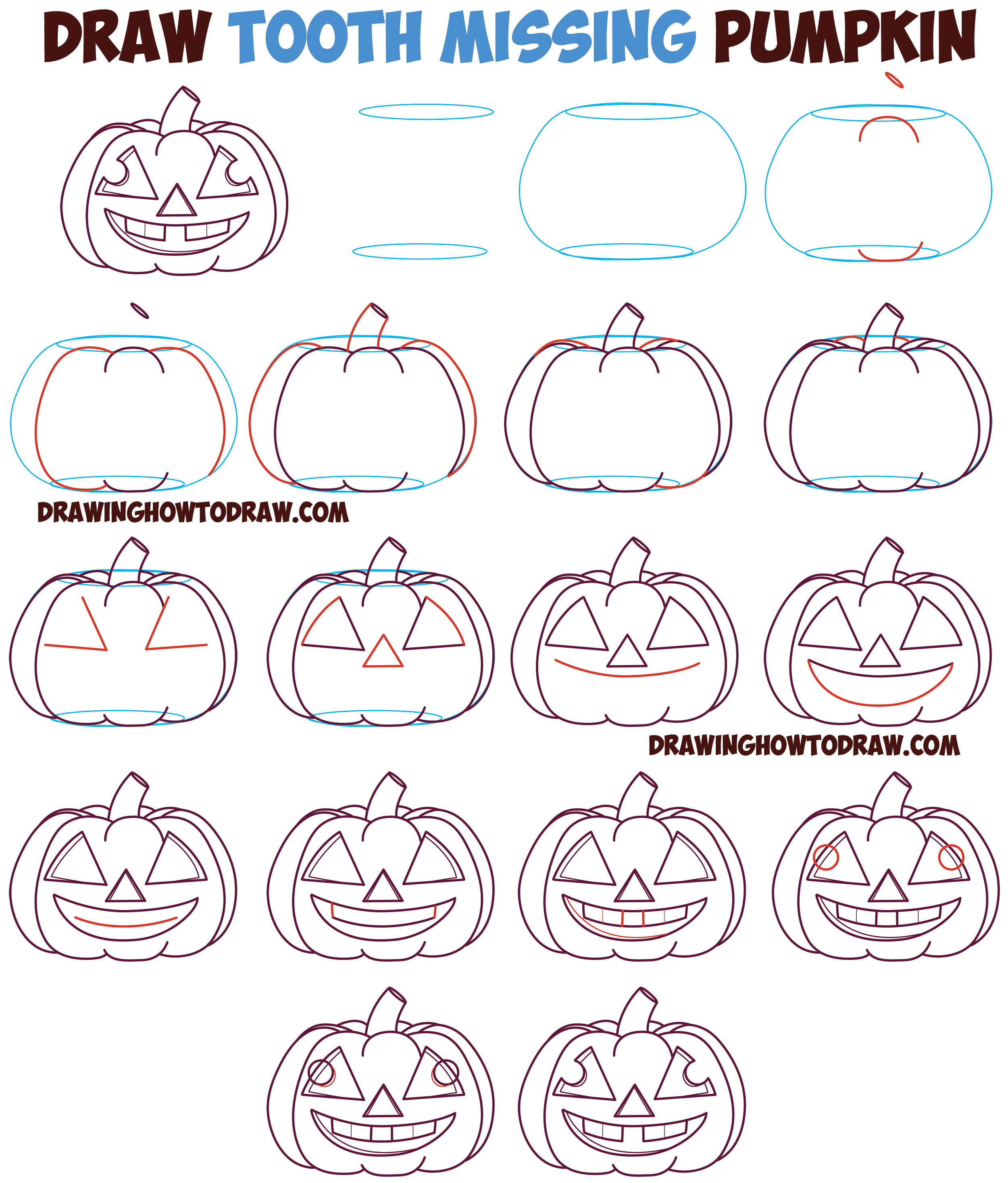 how to draw cartoon pumpkin jack o lantern happy smiling with tooth