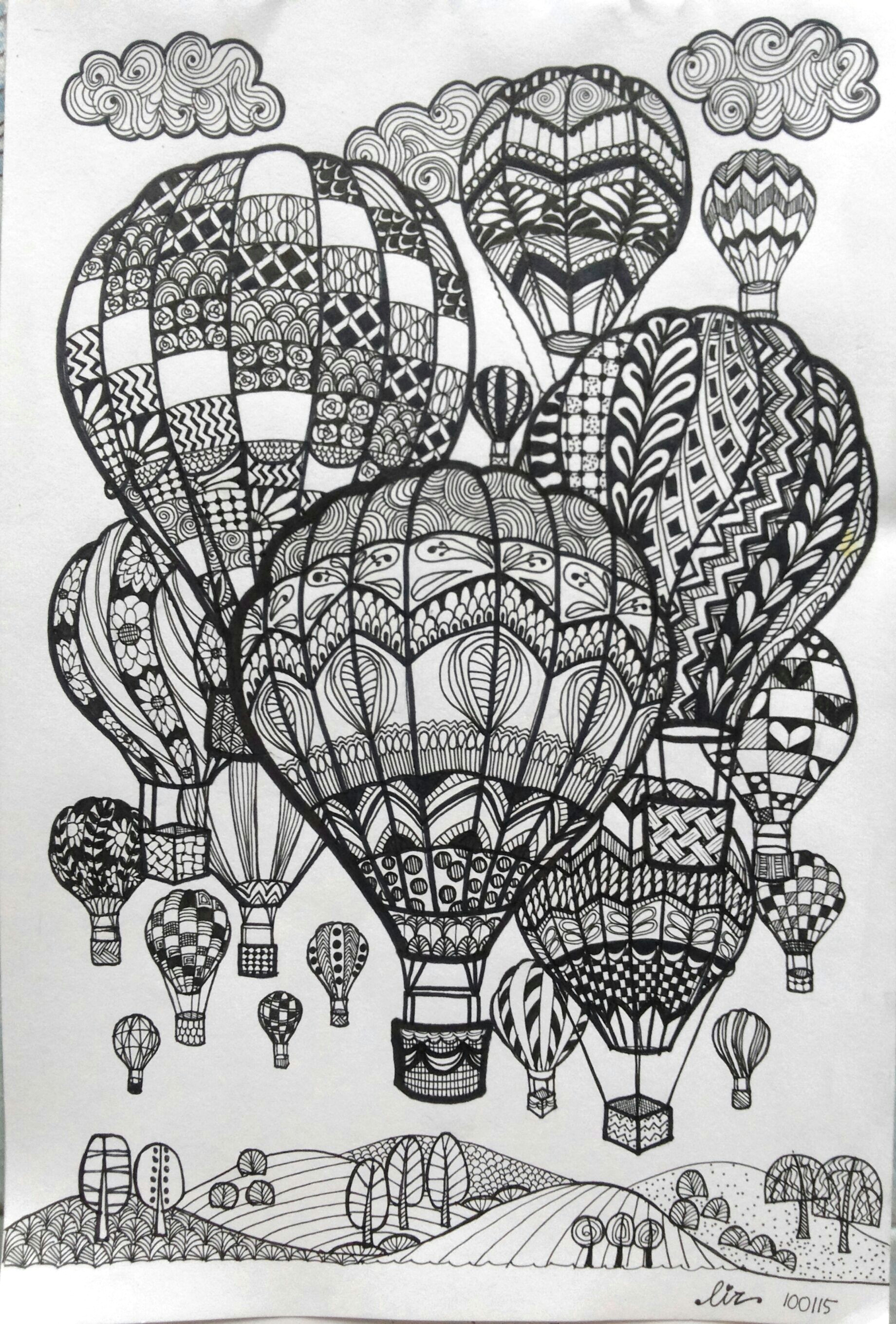 hot air balloons doodle art