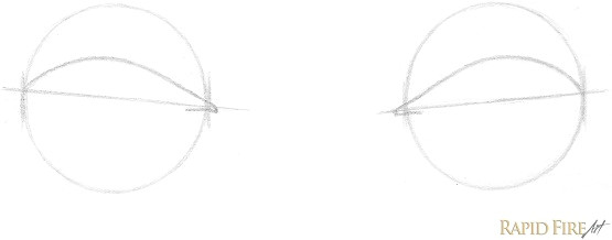 draw the inner corner of each eye where the circles and slanted lines intersect